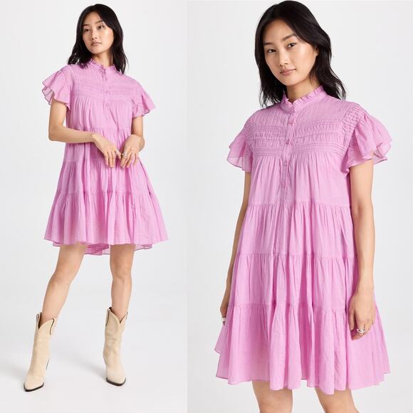 Isabel Marant Étoile Lanikaye Tiered Mini Dress Lilac Purple size FR 44 US 12 - Picture 1 of 15